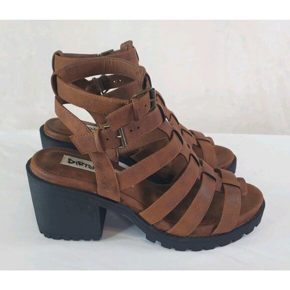 Dirty Laundry Fun Stuff Brown Gladiator Lug 3" Heel Sandals Sz 9 M Adjustable - Picture 3 of 8